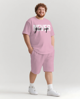 Never Give Up On Yourself Men's Big and Tall Simple Lettering Short Sleeve T-shirt Shorts Set